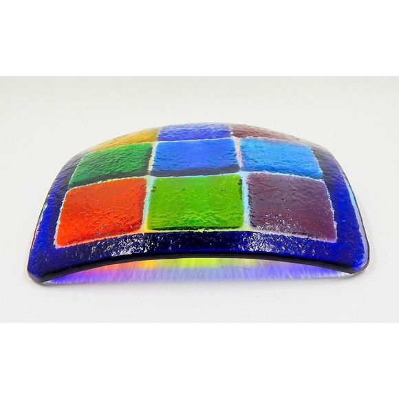 Art Glass Fused Square Trinket Candy Dish Ashtray Multicolored - Picture 4 of 6